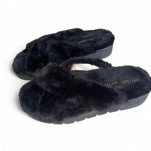 Stuart Weitzman Black Roza Faux Fur Lift Sandals